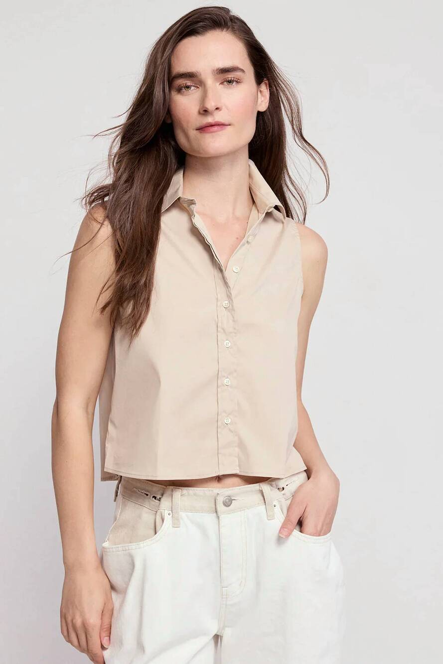 NEW THE SHIRT the boxy cropped sleeveless shirt in taupe